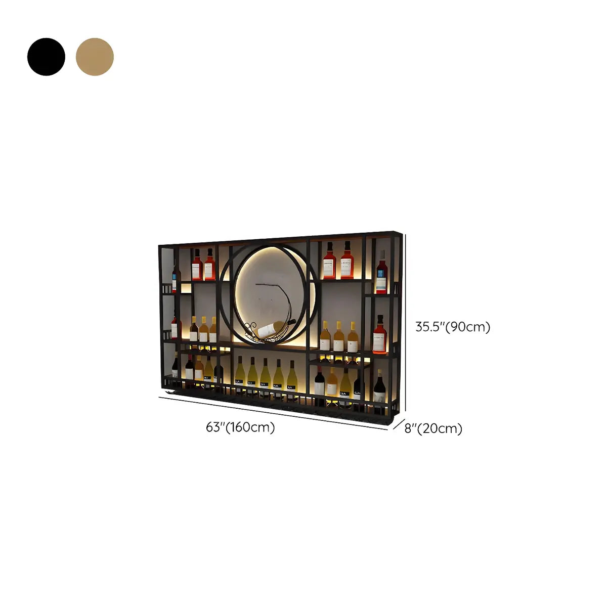 Black Circular Metal Wall Wine Rack with Glass Shelf Image - 17