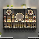 Black Circular Metal Wall Wine Rack with Glass Shelf Image - 7