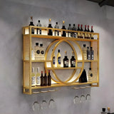 Black Circular Metal Wall Wine Rack with Glass Shelf Image - 9