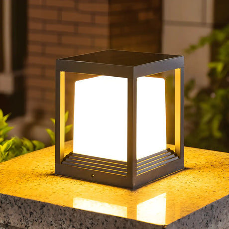 Black Classic Cube Metal Garden Outdoor Table Lamp Image - 1