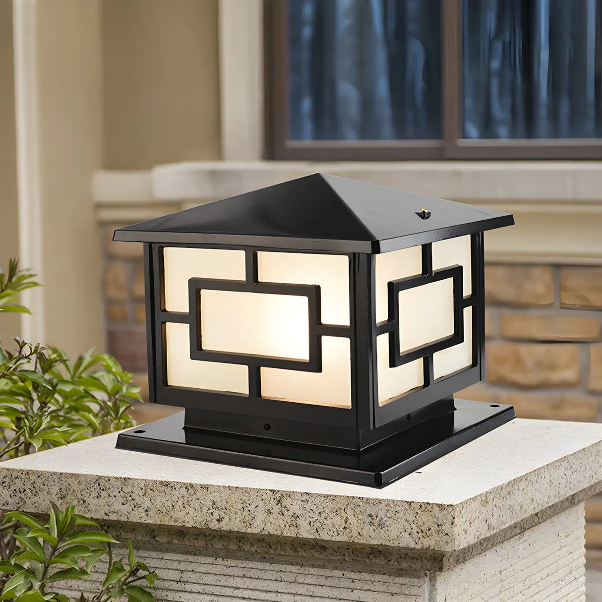 Black Classic Metal Garden Geometric Outdoor Lamp Image - 11