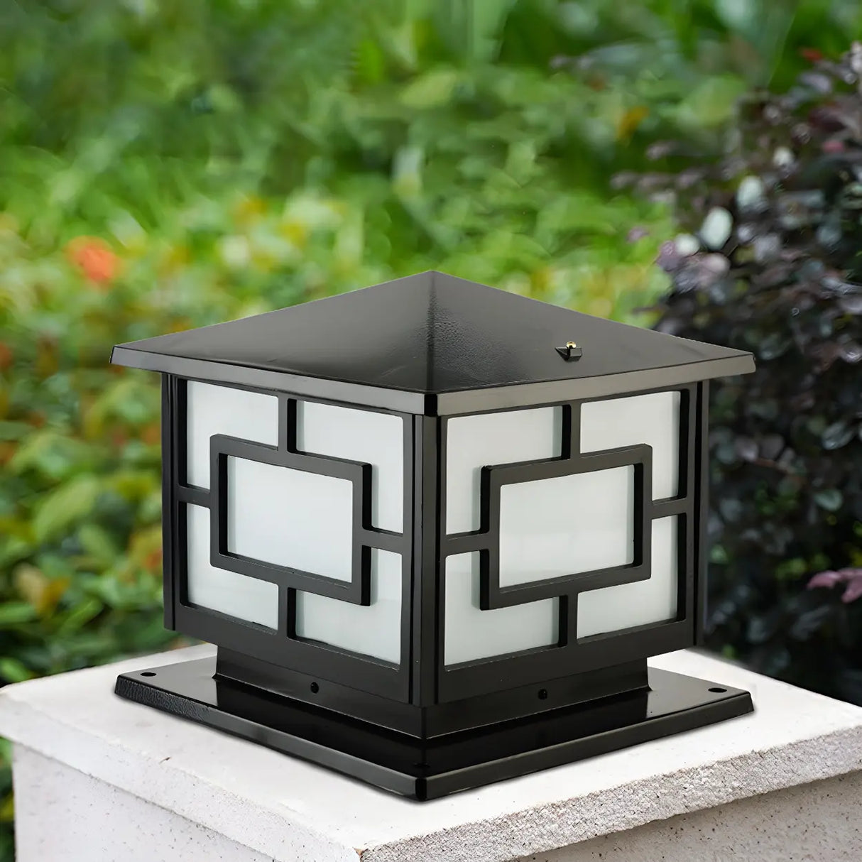 Black Classic Metal Garden Geometric Outdoor Lamp Image - 4