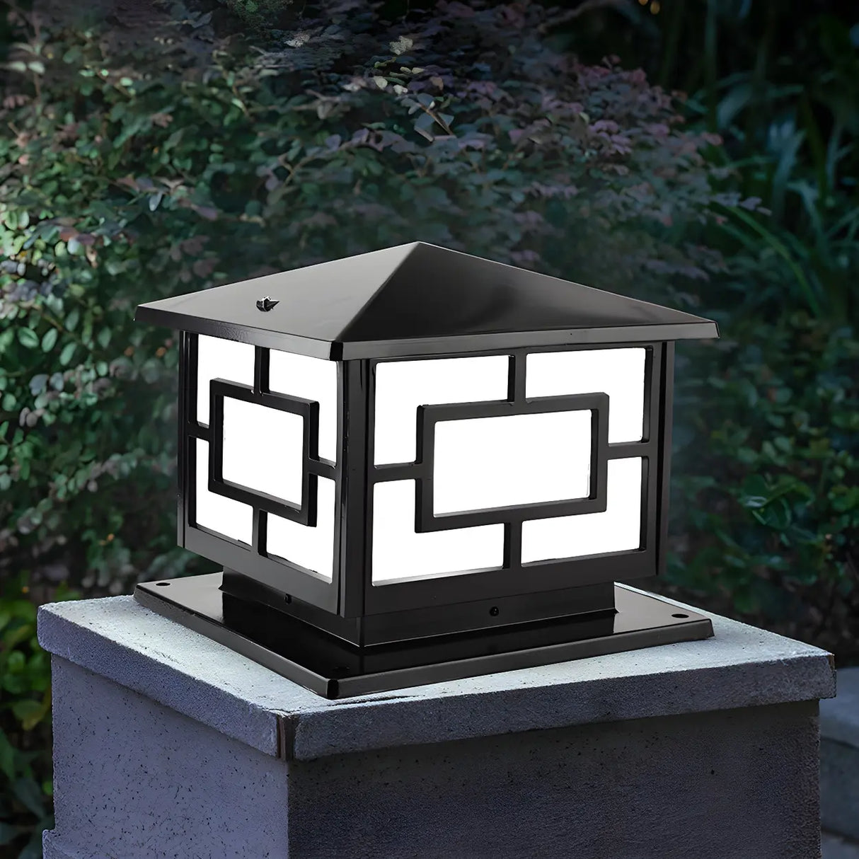 Black Classic Metal Garden Geometric Outdoor Lamp Image - 5