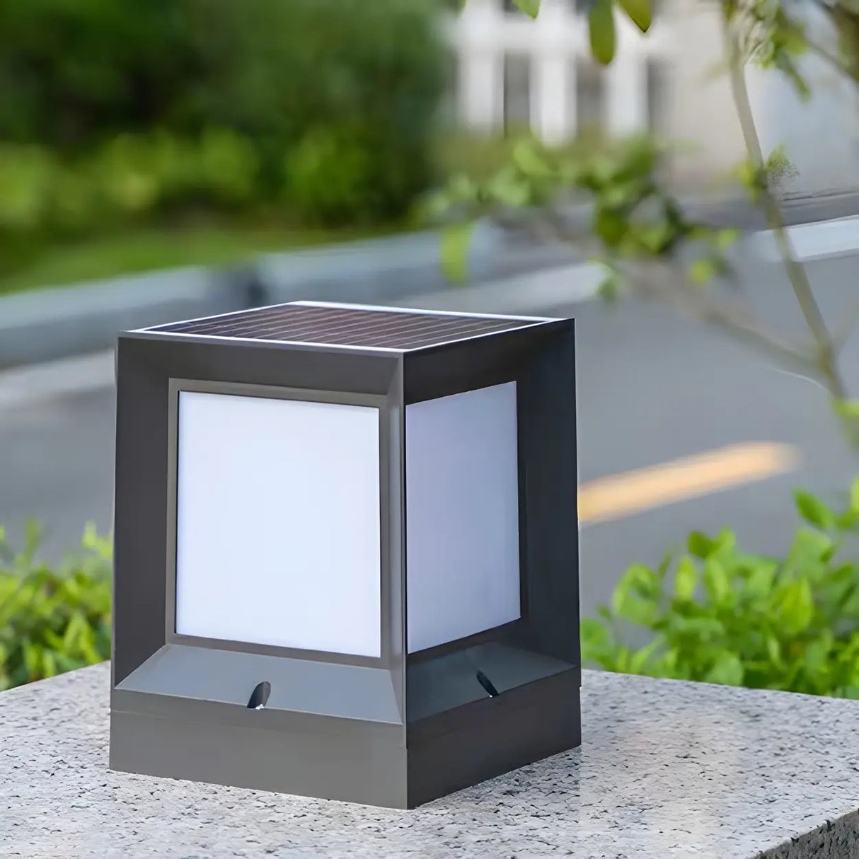 Black Classic Simple Solar Cube Metal Outdoor Path Light Image - 1