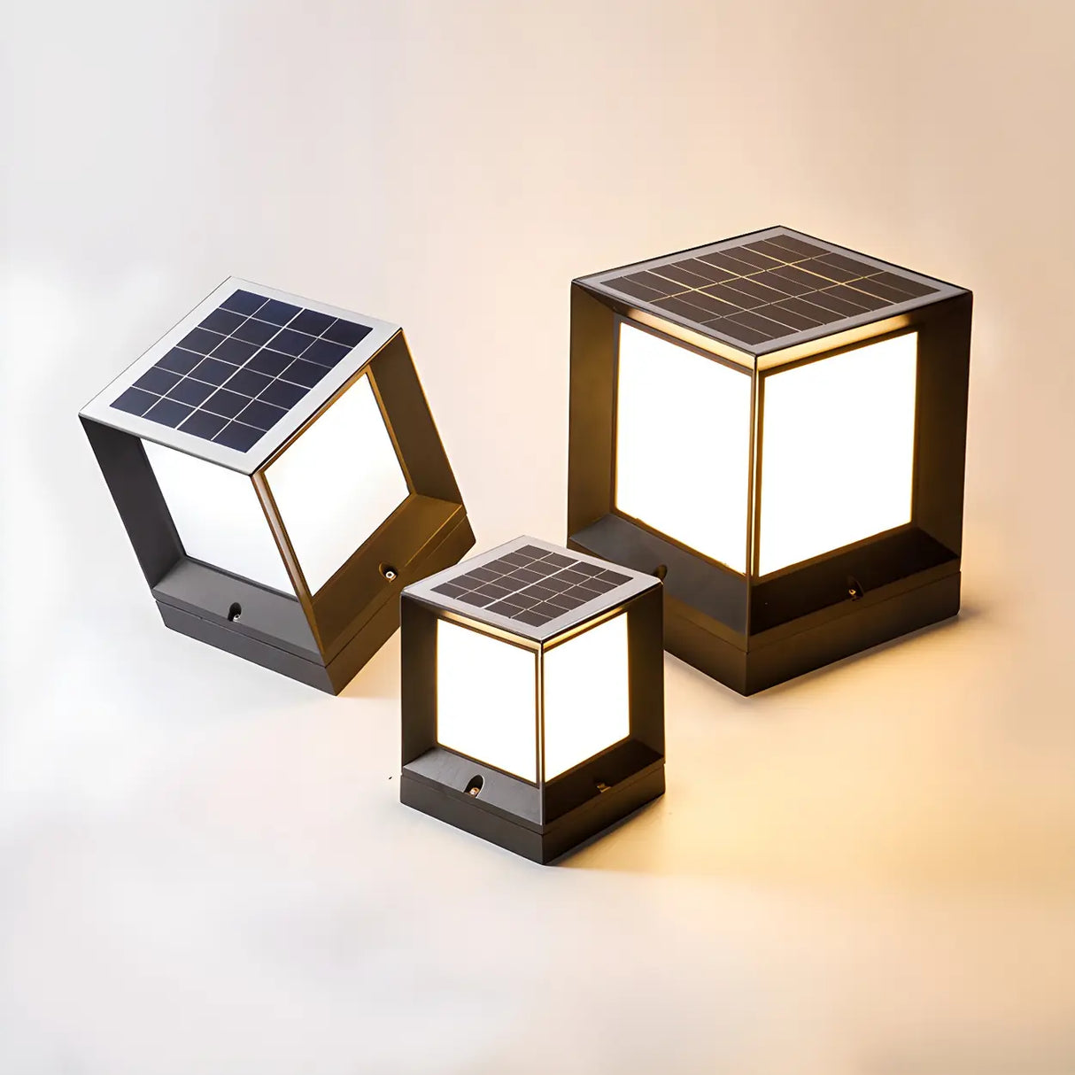 Black Classic Simple Solar Cube Metal Outdoor Path Light Image - 11