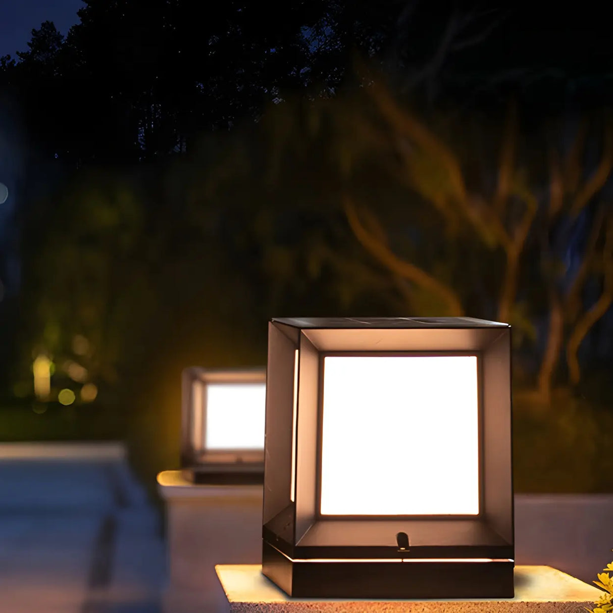 Black Classic Simple Solar Cube Metal Outdoor Path Light Image - 14