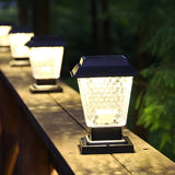 Black Classic Square Glass Outdoor Solar Table Lamp Image - 10