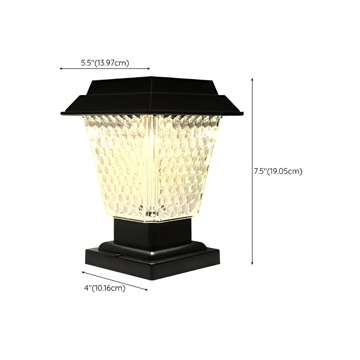 Black Classic Square Glass Outdoor Solar Table Lamp 