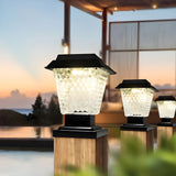 Black Classic Square Glass Outdoor Solar Table Lamp Image - 5