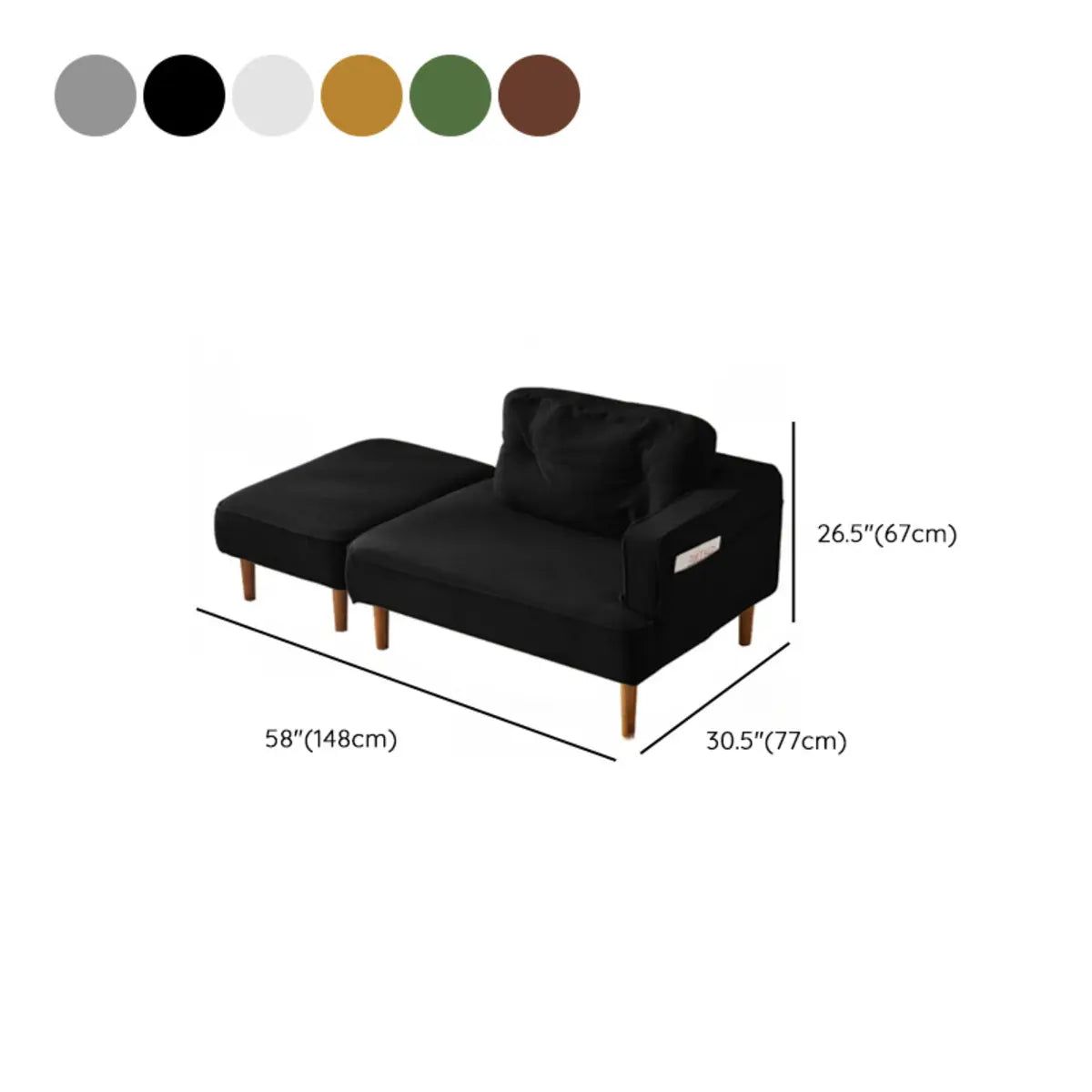 Black Compact Storage Lounge Chair with Pocket and Pillow Image - 38