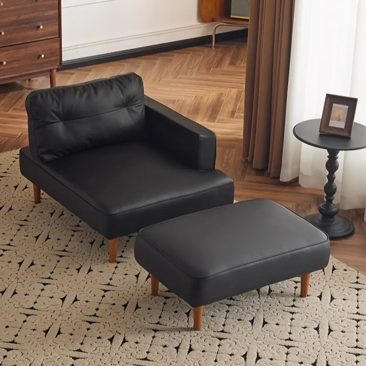 Black Compact Storage Lounge Chair with Pocket and Pillow Image - 7