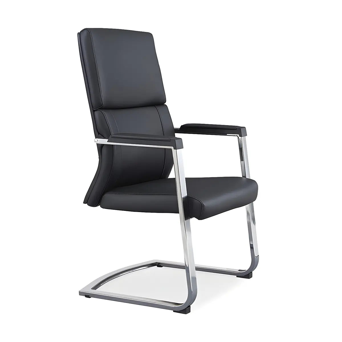 Black Contempoary Armless Faux Leather Office Chair Image - 15