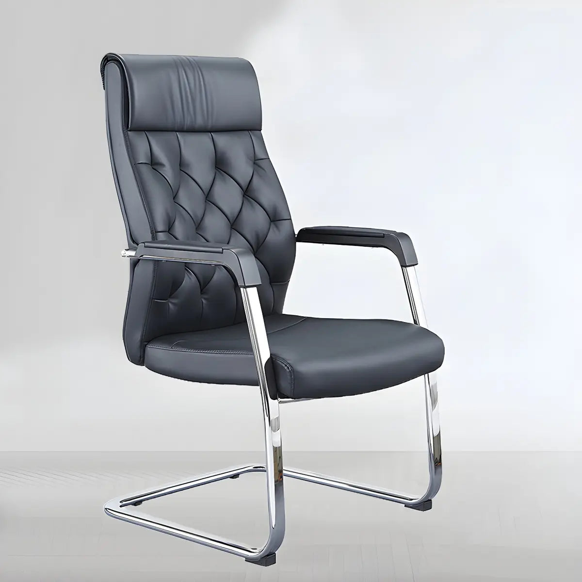 Black Contempoary Armless Faux Leather Office Chair Image - 5