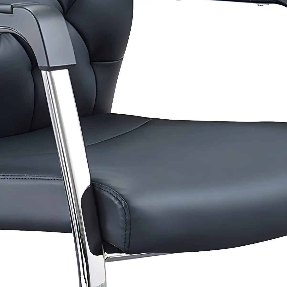 Black Contempoary Armless Faux Leather Office Chair Image - 7