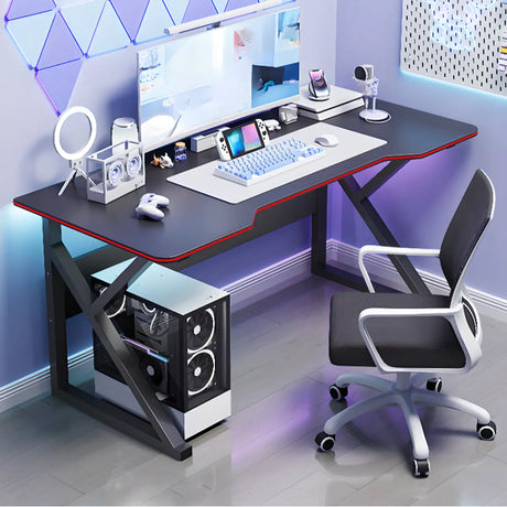 Black Cool Free-Form Wood Top Metal Base Gaming Desk Image - 1