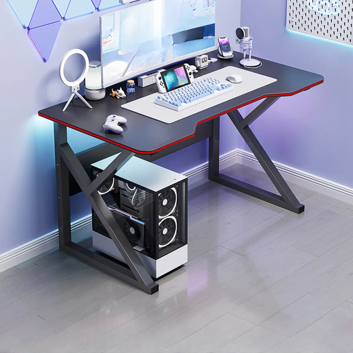 Black Cool Free-Form Wood Top Metal Base Gaming Desk Image - 12