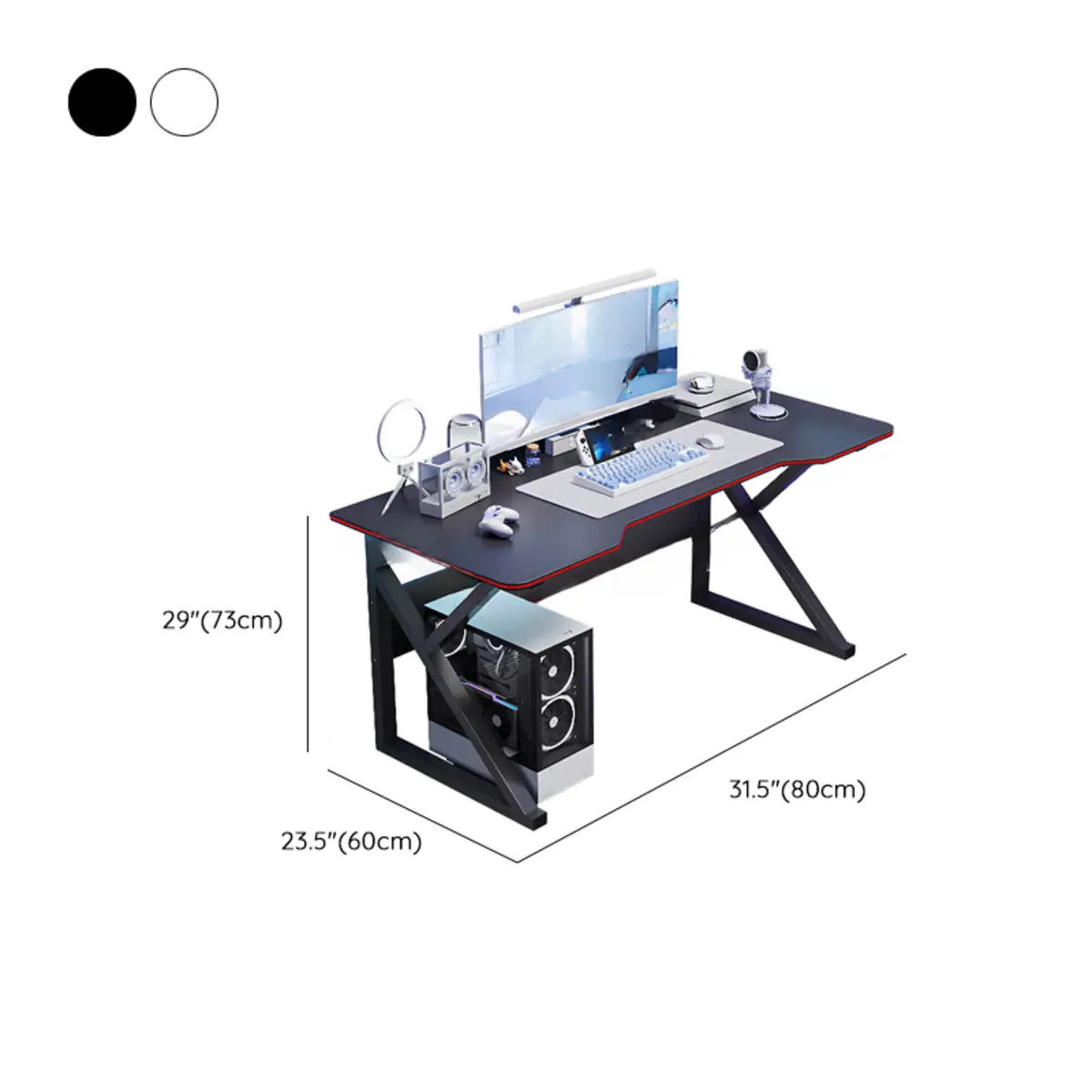 Black Cool Free-Form Wood Top Metal Base Gaming Desk 