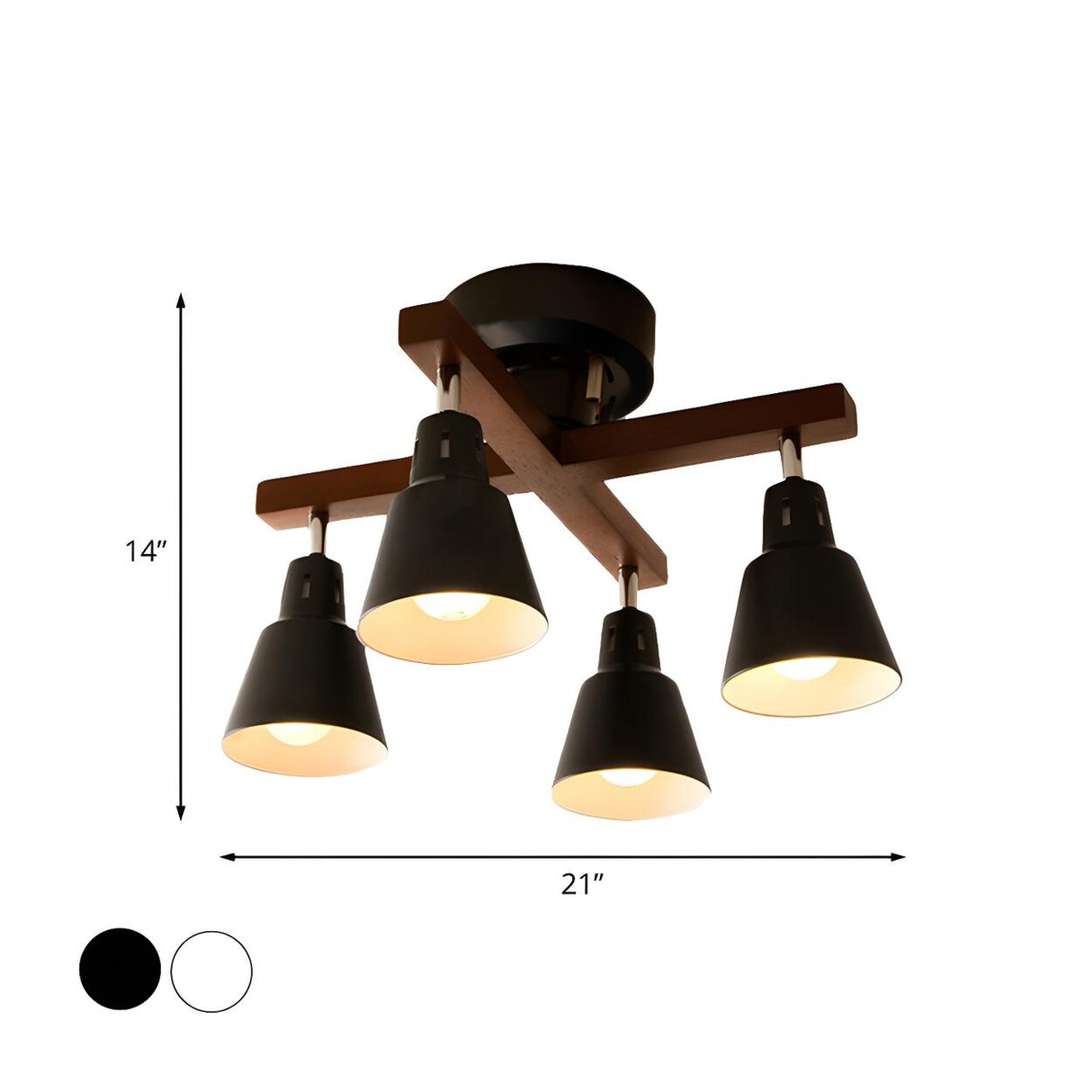 Black Cross Arm Rotatable Semi-Flush Mount Lamp 4-Light 