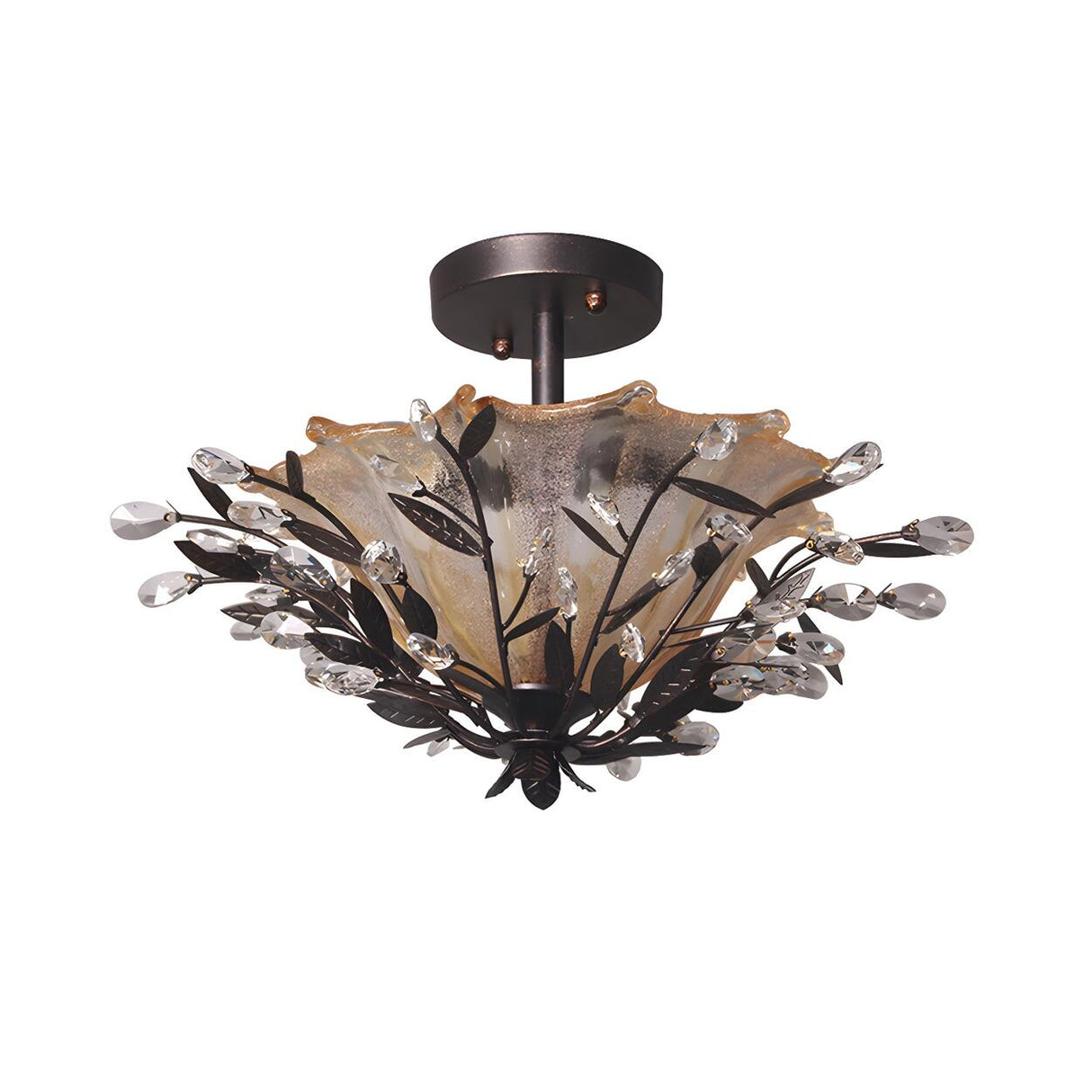 Black Crystal Branch Amber Glass Semi-Flush Mount Light Image - 3