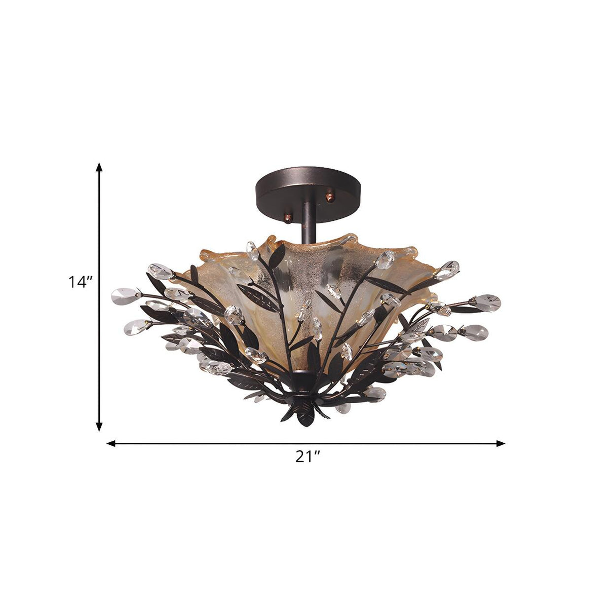 Black Crystal Branch Amber Glass Semi-Flush Mount Light Image - 4