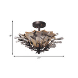 Black Crystal Branch Amber Glass Semi-Flush Mount Light Image - 4