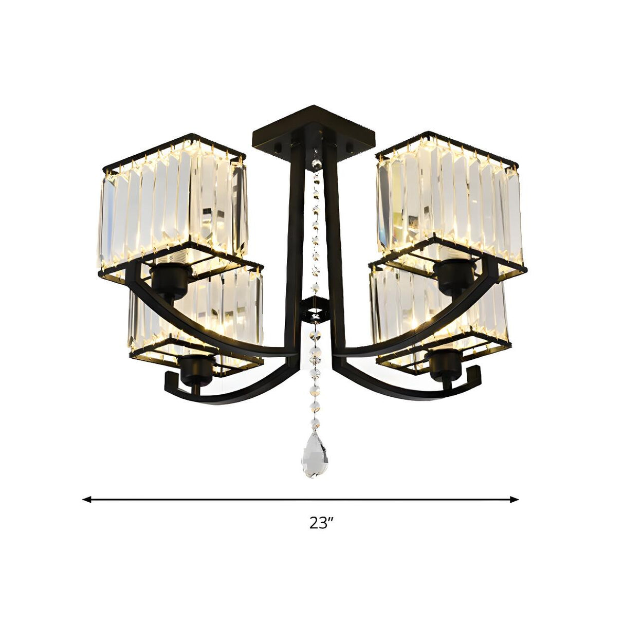 Black Crystal Cubic Semi-Flush Mount Light 4-Light 