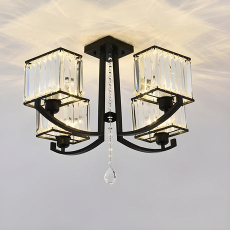 Black Crystal Cubic Semi-Flush Mount Light 4-Light Image - 2