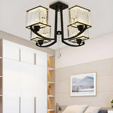 Black Crystal Cubic Semi-Flush Mount Light 4-Light Image - 3