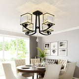 Black Crystal Cubic Semi-Flush Mount Light 4-Light Image - 4