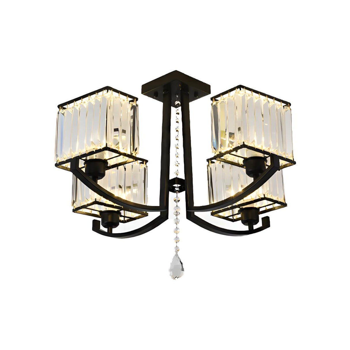 Black Crystal Cubic Semi-Flush Mount Light 4-Light Image - 5