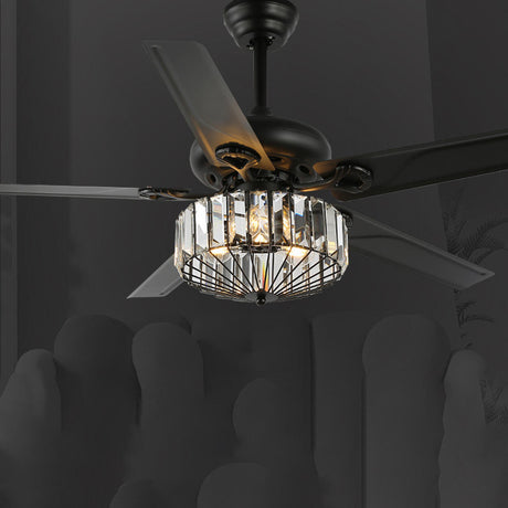 Black Crystal Windmill 5 Blades Ceiling Fan with Light Image - 2