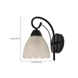 Black Curved Arm Frosted Glass Flower Wall Sconce #size