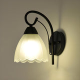 Black Curved Arm Frosted Glass Flower Wall Sconce Image - 4