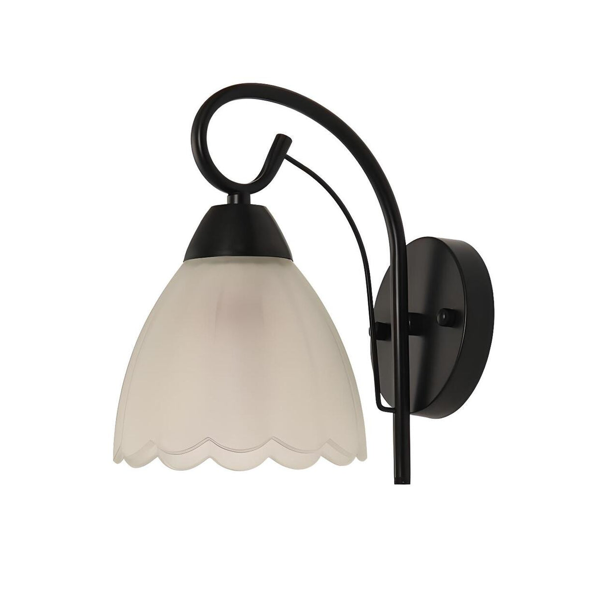 Black Curved Arm Frosted Glass Flower Wall Sconce Image - 5