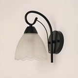 Black Curved Arm Frosted Glass Flower Wall Sconce Image - 7