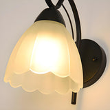 Black Curved Arm Frosted Glass Flower Wall Sconce Image - 9