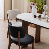 Black Curved Back Leather Armless Wood Dining Chair Image - 10