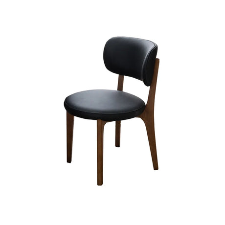 Black Curved Back Leather Armless Wood Dining Chair Image - 2