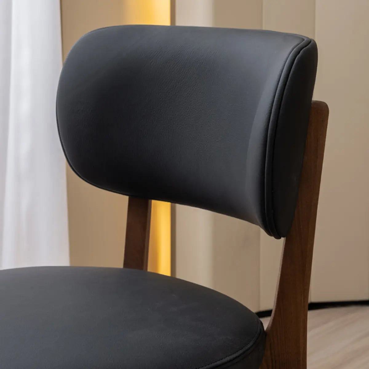 Black Curved Back Leather Armless Wood Dining Chair Image - 6