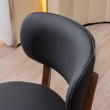 Black Curved Back Leather Armless Wood Dining Chair Image - 8