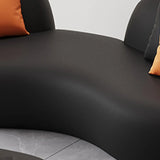 Black Curved Tear Resistant Leather Tight Back Sofa Image - 10