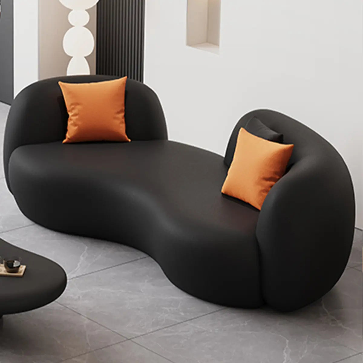 Black Curved Tear Resistant Leather Tight Back Sofa Image - 4