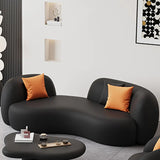 Black Curved Tear Resistant Leather Tight Back Sofa Image - 6