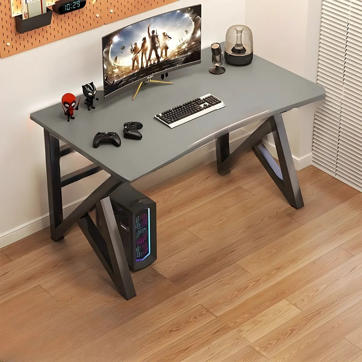 Black Curved Wood Cable Management Trestle Gaming Desk Image - 10