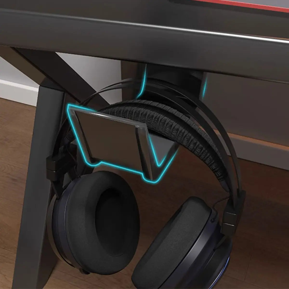 Black Curved Wood Cable Management Trestle Gaming Desk Image - 12