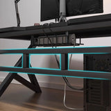 Black Curved Wood Cable Management Trestle Gaming Desk Image - 14