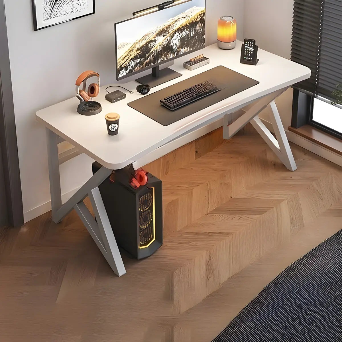 Black Curved Wood Cable Management Trestle Gaming Desk Image - 19