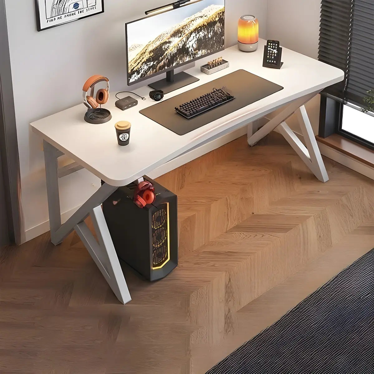 Black Curved Wood Cable Management Trestle Gaming Desk Image - 21