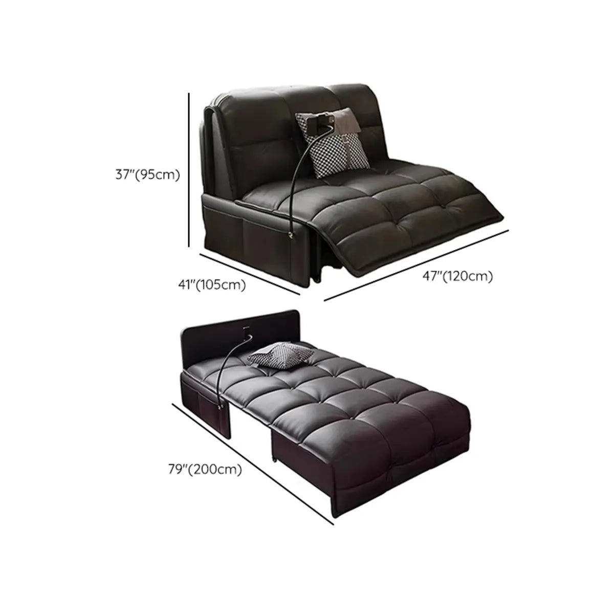 Black Cushion Back Armless Leather Storage Futon Sofa Bed Image - 10