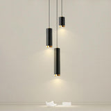 Black Cylinder Metal Simple Bedroom Pendant Light Image - 1